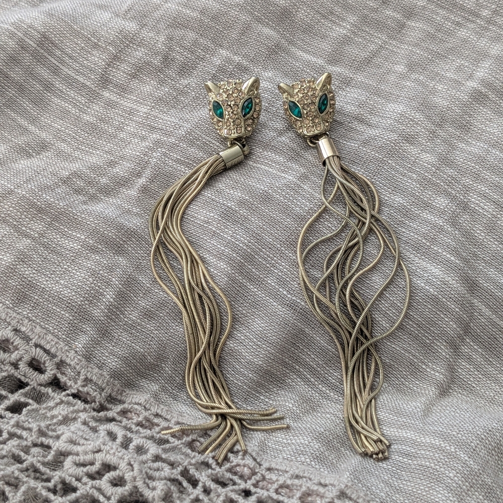 Gold Panther Tassel Earrings